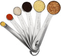 Measuring Spoons Set 6 with Flat Bottom, 18/8 Stainless Steel Measuring Spoons Set for Dry & Liquid, Metric & US Markings Measuring Tools for Kitchen & Baking