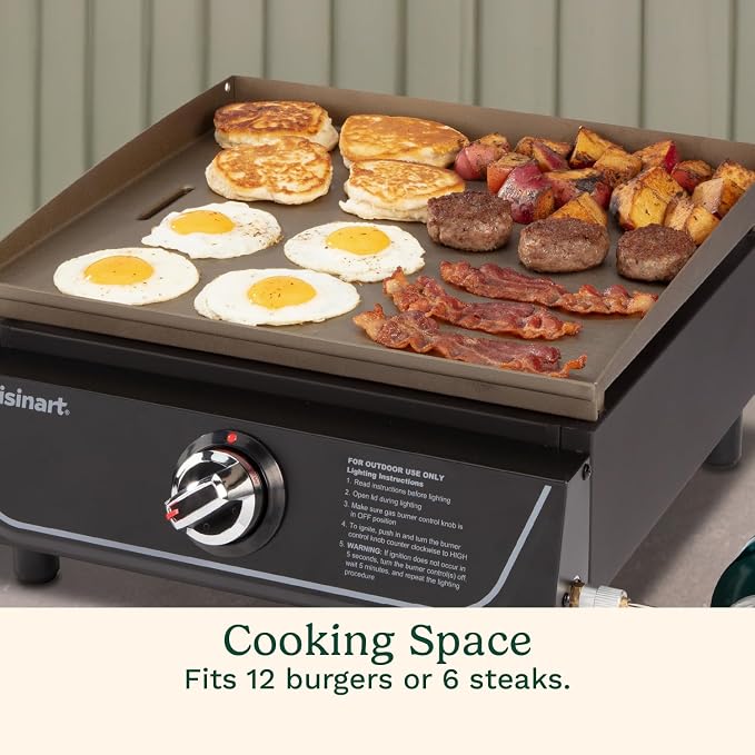 Cuisinart 17” Tabletop Gas Griddle, Easy Assembly Compact Outdoor Flat-Top Grill with Grease Cup, 255 Sq. In Cooking Space Perfect for Camping, Tailgates & BBQs