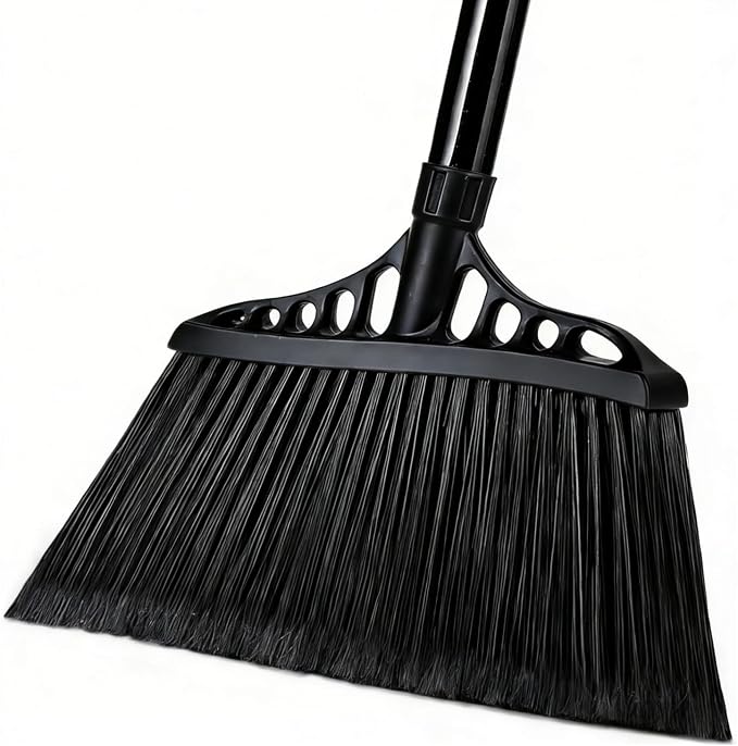 Tiumso Outdoor Broom for Floor Cleaning, Heavy Duty Brooms with 55" Long Handle, Angle Brooms for Concrete Courtyard Home Patio Kitchen Shop Lobby Patio Lawn - Black