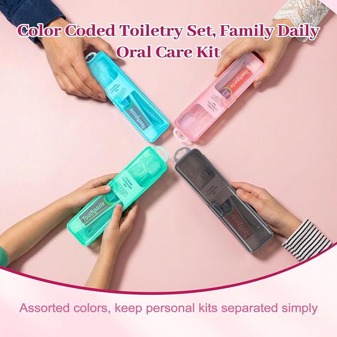 Travel Toothbrush Kit Includes Travel-Sized Toothbrushes, 25g Travel Toothpaste, 5 Floss Picks, a Travel Toothbrush Holder, Ideal for Home, Hotels (Blue, Green, Pink, Black, 48-Pack)