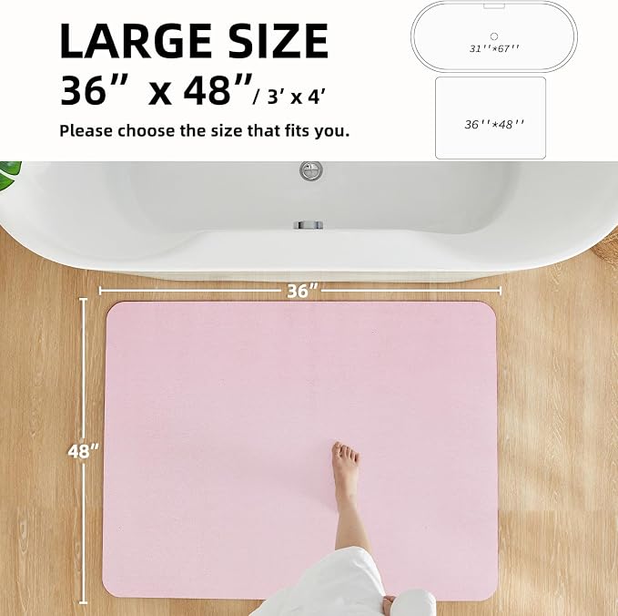 TYUU Pink Bath Mat, Bathroom Rugs Non Slip Washable Thin Absorbent Quick Dry Bath Mat Fits Under Door Bathroom Floor Mat Perfect for Bath, Shower, or Sink 36"x48" Pink