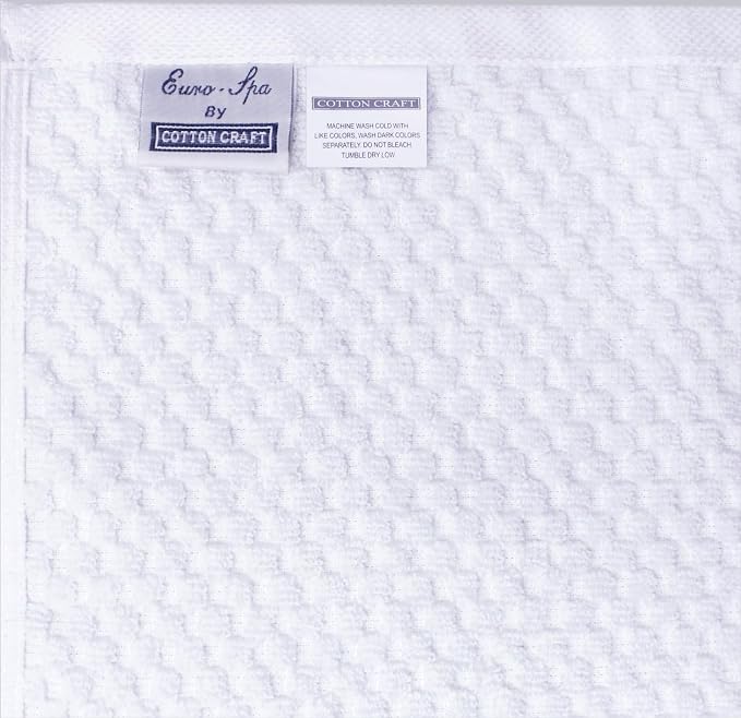 COTTON CRAFT Euro Spa Waffle Weave 6 Piece Towel Set - 100% Cotton - White | 2 Oversized Luxurious Large Bath Towels, 2 Hand Towels, 2 Washcloths - Soft Plush Super Absorbent Low Lint Quick Dry