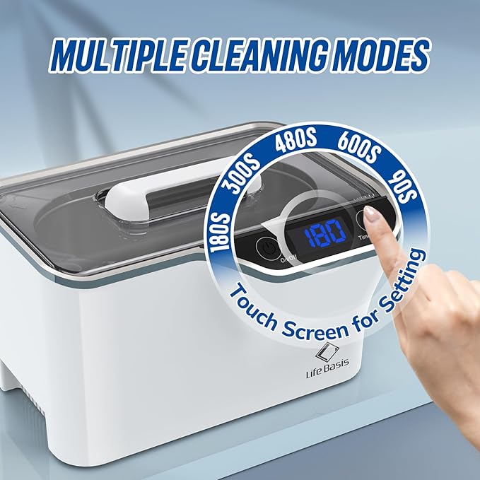 LifeBasis Ultrasonic Cleaner – 45kHz Professional Ultrasonic Jewelry Cleaner 600ML with Built-in Cooling Fan, 5 Digital Timer for Rings, Coins, Watches, Eyeglasses, Dentures, Retainers & More, White