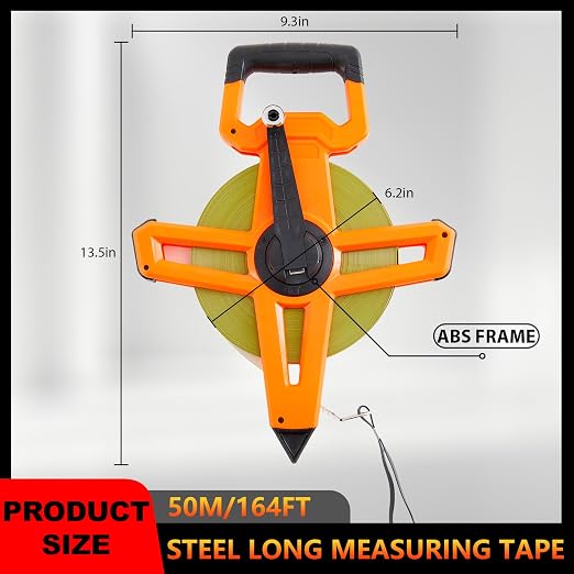 1 Pcs 167ft/50m Open Reel Steel Long Tape Measure, Heavy Duty 1/2" Nylon-Coated Blade with Dual Inch & Metric Scale, Tape Measure for Construction, Surveying, Concrete Work, Orange