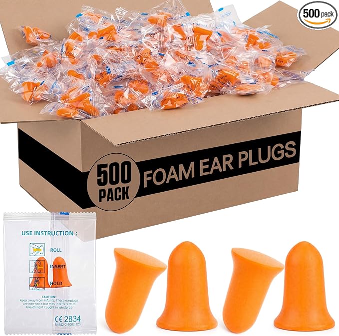 Relaxweex 500 Pairs Ear Plugs for Sleeping 33 db NRR Noise Canceling Ear Plugs Bulk Pre-Shaped Foam Disposable Earplugs for Shooting Range Travel Concert Construction Work, Individually Packaged