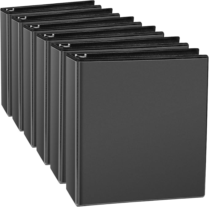 CIXILDTS 2 Inch 3 Ring Binders, Slant D Ring Binder Fit US Letter Size Paper, 2" View Binder with 2 Pocekts, 6 Packs, Black