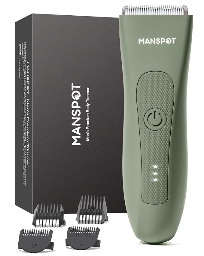 MANSPOT Manscape Groin & Body Hair Trimmer for Men & Women | Hypoallergenic Replaceable Ceramic Blade & 4 Guards, Electric Ball Pubic Trimmer & Shaver, IPX7 Waterproof, Wet/Dry Use