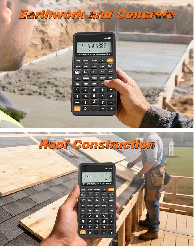Construction Calculator Industrial & Scientific ROATEE Engineering Calculator for Contractor, Concrete Pocket Feet-inch-Fraction Calculators Carpenter, Estimator, Builder, Framer, Remodeler, Renovator