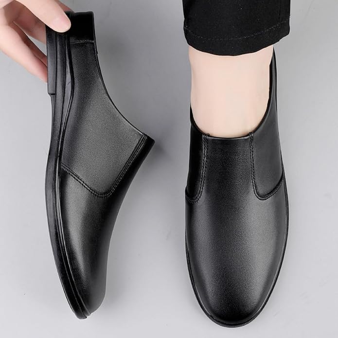 Men'S Leather Slippers Without Heel Straps Soft And Breathable Comfortable Hand-Sewn Casual Round-Toe Shoes Anti-Slip Sole Suitable For Daily Use Outdoor Activities Home Use Shopping
