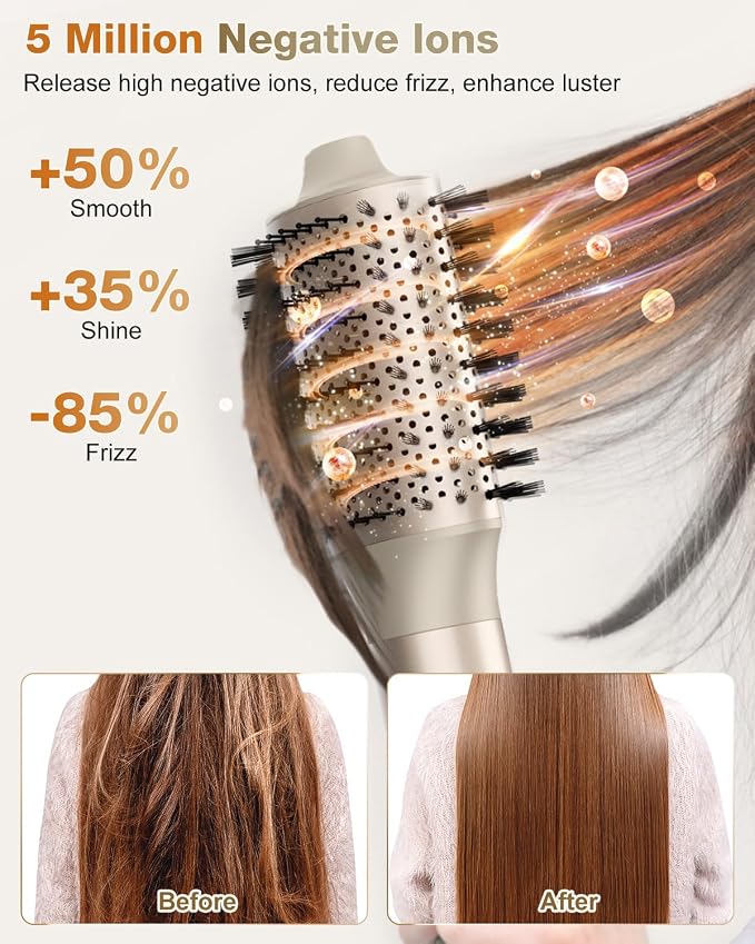 7MAGIC 6 in 1 Multi Hair Styler Dryer Brush, 110,000 RPM High-Speed, Negative Ionic, Fast Drying for Professional Blow Dry, Curling, Volumizing, Straightening and Styling, Gold