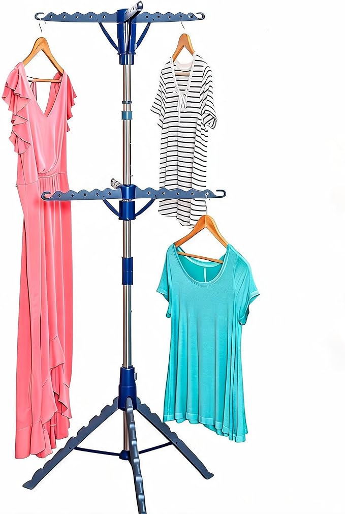 Honey-Can-Do 2-Tier Tripod Clothes Drying Rack, 73", Chrome Steel | 73" tall 2-tier tripod holds 30 garments and long dresses off the floor. Chrome steel resists rust; folds compact.