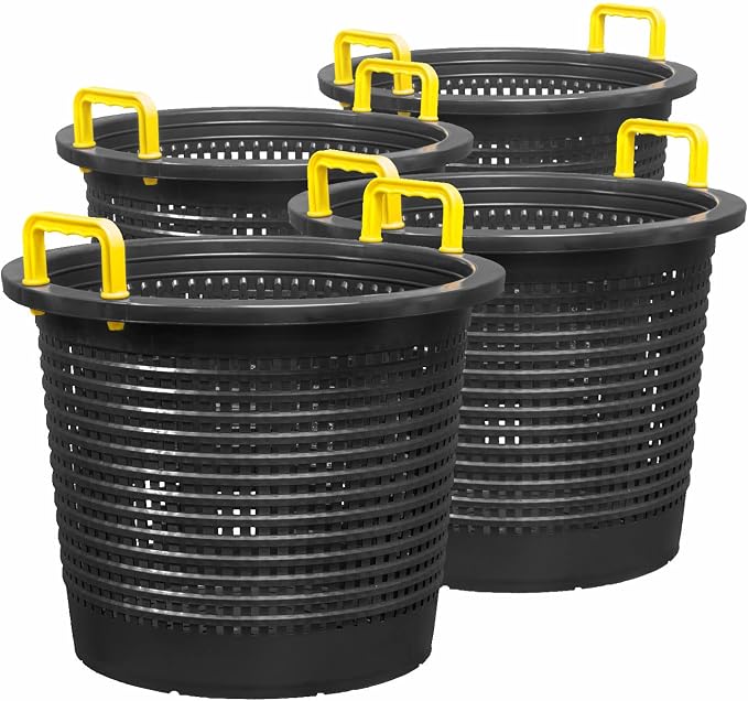 Large, Heavy Duty Fish Baskets, Black, Yellow Handles, Made in USA, 4-Pack