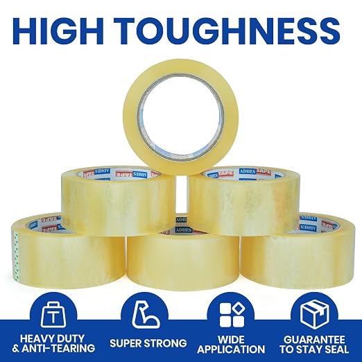ADHES Packing Tape, 12 Rolls 1.88 inch x 60 Yards Clear Duct Tape 2.7Mil Heavy Duty Shipping Tape for Moving Boxes, Shipping, Mailing