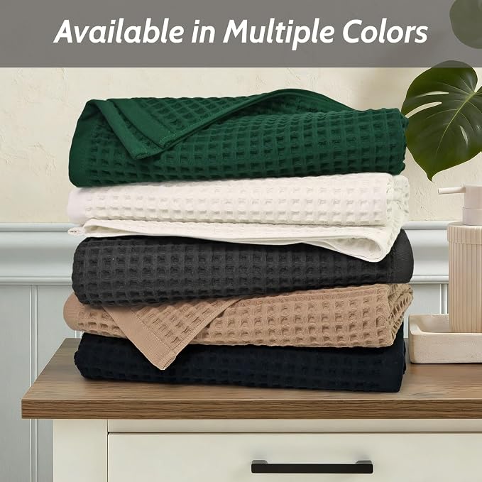 Jacquotha Waffle Bath Towels 2-Piece (Dark Grey) - Cotton, Soft, Quick Dry | 31” x 62” Large Bath Towel for Bathroom, Shower, Spa