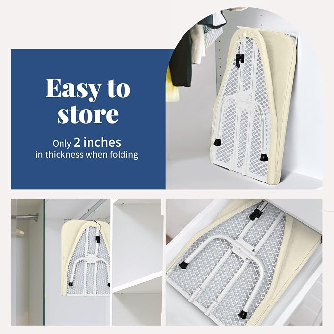Mini Ironing Board with Iron Rest 32"x12" Ivory | BlissBoard Small Foldable Tabletop Compact Iron Table, Heat Resistant Cover for Dorms, Apartment and Travel