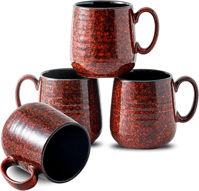 HASENSE Ceramic Coffee Mugs Set of 4, 8 oz Small Coffee Cups, Porcelain Mug with Handle for Espresso, Tea, Milk and Cocoa, Ideal for Mother's Day Christmas Gift, Dishwasher & Microwave Safe, Red