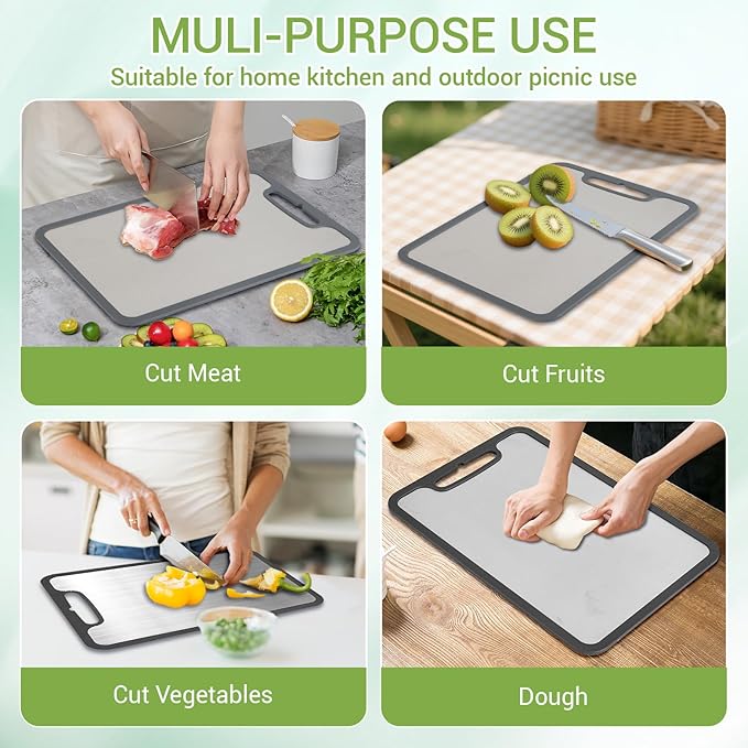 Titanium Cutting Board, 2 Pack 15.3"x11" Heavy Duty Metal Meat Chopping Boards, Non-Slip Edge Double Sided Food Grade Surface, Non-Porous Non-Toxic Dishwasher Safe Vegetable Mat