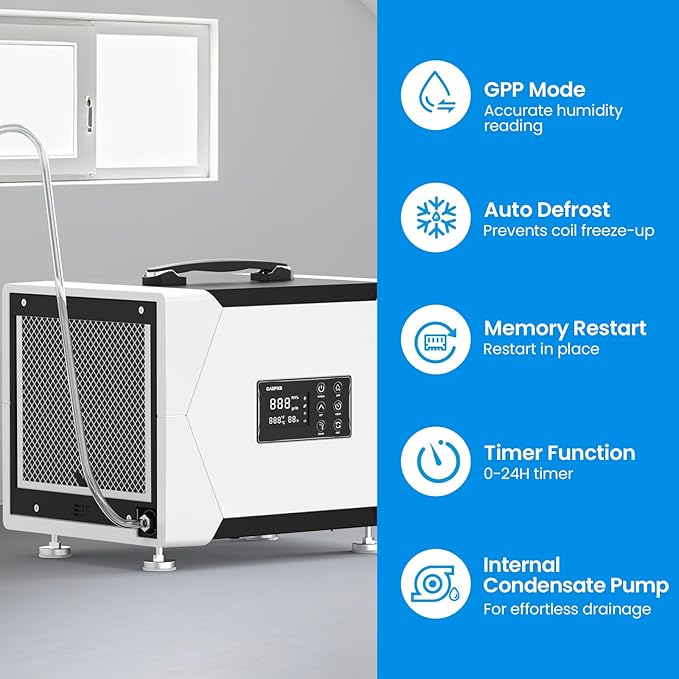 CADPXS Crawl Space Dehumidifier with Pump and Drain Hose, 80 Pint Crawlspace Dehumidifier for Commercial, Basement, Water Damage Use, Memory Start, cETL, Up to 1000 Sq Ft, 5 Years Limited Warranty