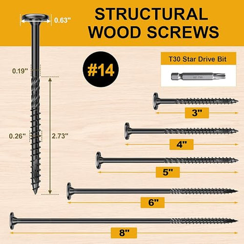 #14 x 3 Wood Structural Lag Screws | 108Pcs Star Drive Decking Wood Screws, Rust Resistant Timber Screws for Timber/Log/Landscaping Wood