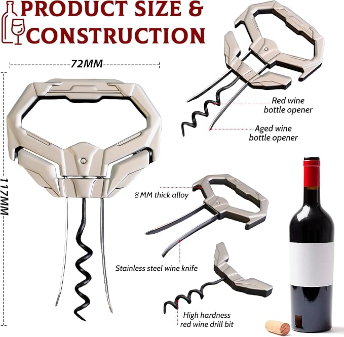 Ah So Wine Opener for Vintage Bottles, Old Wine Corkscrew with Portable Leather Case, Two Prong Cork Puller, for Wine Connoisseurs & Collectors to Uncork, Ideal Gifts for Wine Lovers (Mecha)