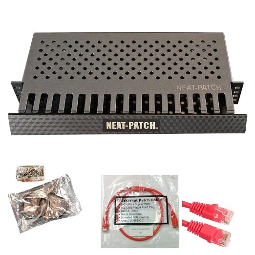 Neat Patch MINI 1U Low Profile Cable Management Kit - 2 Packs w/ 48 CAT6 Patch Cables (1FT Red)