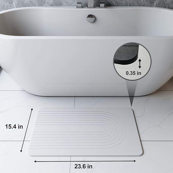 Fast Drying Stone Bath Mats for Bathroom, Non-Slip Diatomaceous Earth Bath Mat, Super Absorbent Bath Mat Stone (23.6''×15.4" White Arcana)