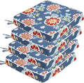 JMGBird Outdoor Chair Cushions Set of 4 - Waterproof Patio Seat Cushions 19x19 Inch with Ties, Blue Flower Floral Pattern High Density Foam Square Cushions for Garden Furniture
