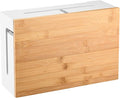 Bamboo Cable Management Box with Magnetic Lid - 12,6x7,8x4.3 in - Durable Cable Organizer to Hide Cords & Power Strip - Wall Mountable - Including Hardware - for Home, Office, Desk & More (White)