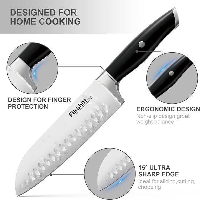 Fikshot Knife Set, German Stainless Steel, Black, 14-Piece kitchen knives | Full Tang Handle, Ultra-Sharp, Knife Block & Sharpener Included, Rust-Resistant, Dishwasher-Safe, Gift for Chefs, BBQ Prep