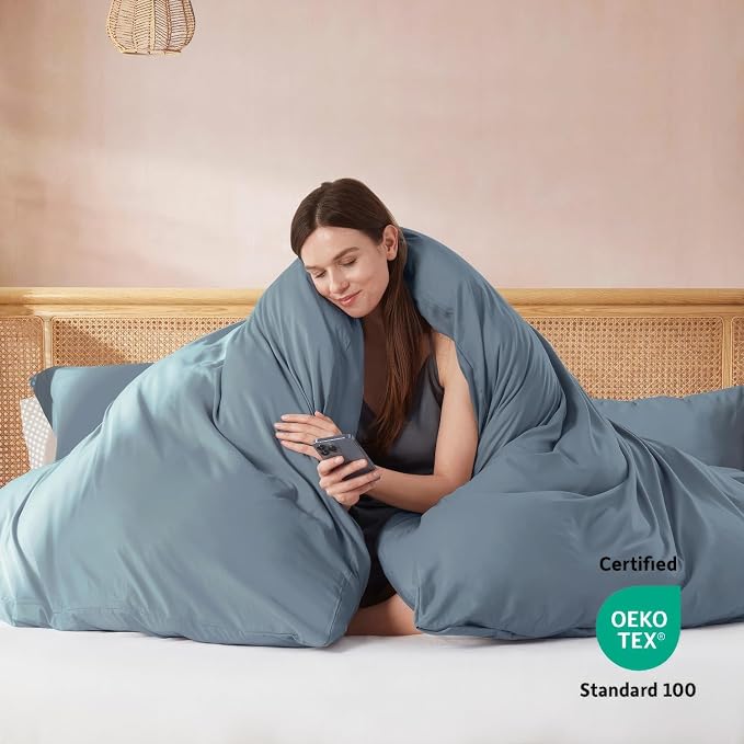 Nestl Twin Duvet Cover Set - Soft Double Brushed Stone Blue Duvet Cover Twin/Twin XL, 2 Piece, with Button Closure, 1 Duvet Cover 68x90 inches and 1 Pillow Sham