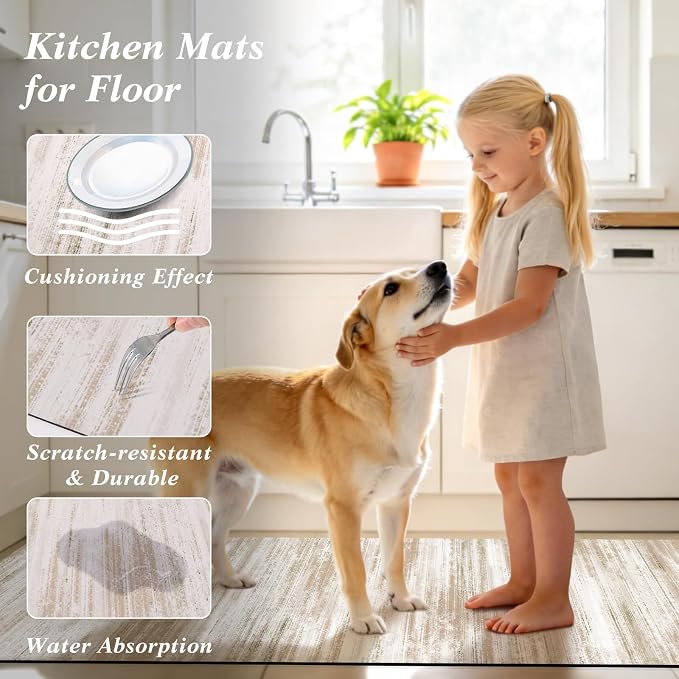 XLHOMO Kitchen Rugs Sets of 3, Non Slip Washable Kitchen Mats for Floor, Cushioned Anti-Fatigue Comfort Kitchen Mat, Rubber Backing Abstract Kitchen Floor Mat for Laundry, Desk, Sink, Office