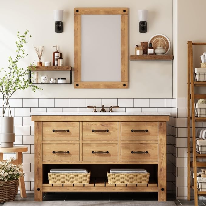 QEEIG Bathroom Shelves Over Toilet - Wall Mounted Floating Shelves Toilet Paper Storage Small Farmhouse Decor Shelf 16 inch Set of 2, Rustic Brown (019-BN2)