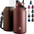 POWCAN 64 oz Insulated Water Bottle with Carrier Bag, Leakproof, Straw and Spout Lid, Keep Cold 48H, Cleaning Brush, BPA-Free, Stainless Steel Water Bottle for Travel, Sports and Picnic (Cocoa)