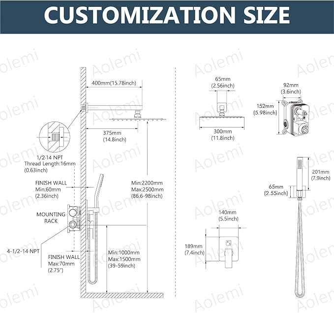 Aolemi Shower Faucet Set Rain Shower System with Handheld Spray Bathroom Shower Combo Rough-in Valve and Shower Trim Kit Included Oil Rubbed Bronze 12 Inch Wall Mount Shower Head