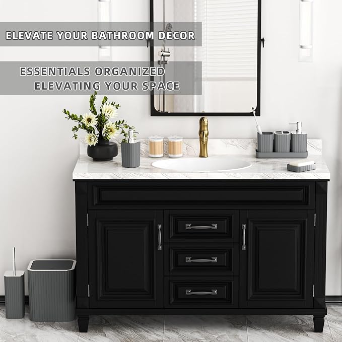 XLHOMO Bathroom Accessories Set - Gorgeous Grey Bathroom Set, 10PC Bathroom Accessory Set, Gray Bathroom Accessories Set, Trash Can, Qtip Holder Dispenser & Soap Dispenser