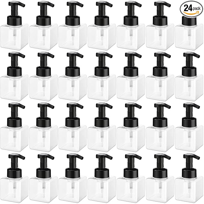 Domensi Foaming Soap Dispenser 8.5 oz Foam Pump Bottle Bulk Empty Travel Foaming Dispenser Refillable Hand Soap Plastic Pump Bottle Travel Clear Container for Bathroom Vanities(24 Pcs,Black)