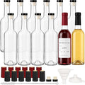 TBWIND 12 Pack 12oz Clear Glass Wine Bottles, 375ml Small Liquor Bottles with T-Top Corks & Shrink Capsules for Limoncello, Mead, Kombucha & Vanilla Extract, Includes Funnels & Brush