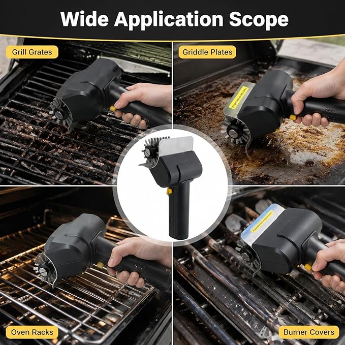 Electric Grill Brush for Outdoor, 2000mAh Upgraded BBQ Grill Cleaner, Cordless Rotary Grill Grate Cleaner with 150Mins Runtime, Safe for All Grills, BBQ Gift for Father's Day