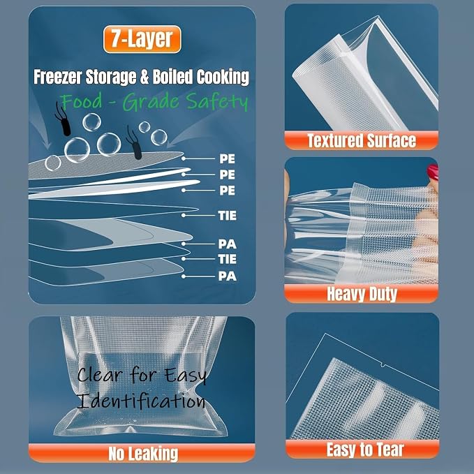 Vacuum Sealer Bags for Food - 100 Count 11"x16" Precut | BPA-Free Commercial Grade | 6X Freshness | Universal Clamp Machine Fit | Ideal for Sous Vide & Freezer Storage