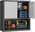 GREATMEET 31" H Metal Garage Storage Cabinets with Doors and Shelves, Lockable Storage Cabinet with Lock, Hanging Cabinets for Wall, Wall Mount Cabinet for Utility Room, Black&Grey