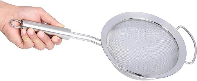 Restaurantware 17 in Stainless Steel Fine Mesh Strainer - German Standard Sieve Sifter with Ergonomic Handle, Dishwasher Safe - Reinforced Metal Food Strainer for Quinoa, Soup, Sauce, Baking