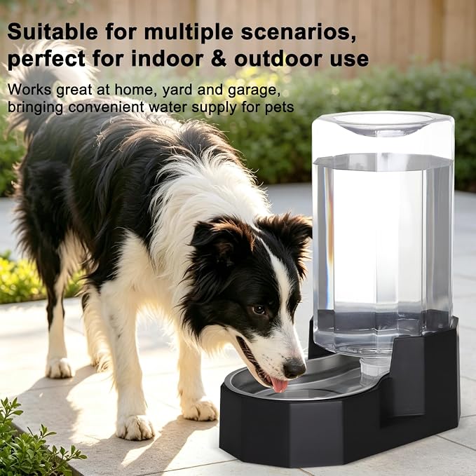 Sfozstra 8L Large Dog Water Dispenser: Gravity Pet Water Station | 304 Stainless Steel Bowl/Spill-Proof / Non-Slip Base/Easy-Clean/ For Large Dogs & Multi-Pet Homes, Garage/Patio