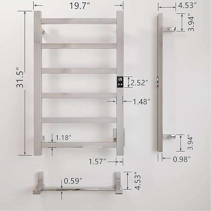 Topdattion Electric Towel Warmer | Super Thin | with Timer & Temperature Multi-Level Adjustments | Hardwired & Plug-in | 6 Bar Polished Finish