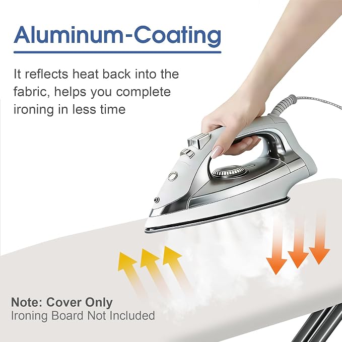 Ironing Board Cover and Pad for Standard Size 15" x 54", Cream | Aluminum Coating, Thick Scorch & Stain Resistant Padding, Heavy Duty Iron Board Cover with Elastic Edge, Adjustable Fastener