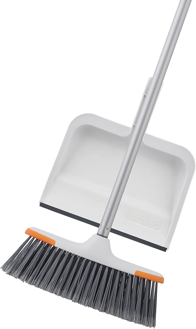 Superio Lightweight Essential Household Broom with Metal Handle, 2-Pack Grey