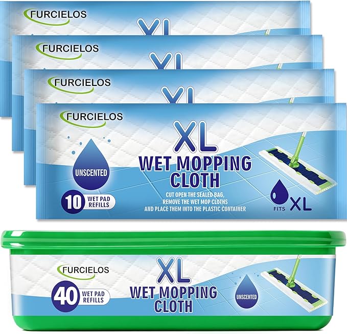 40 Count XL Heavy Duty Wet Mopping Cloths Refill Compatible with Swiffer Sweeper XL Mop, Disposable Wet Pads Refill X-Large Size for Multi-Surface Floor Cleaning, Unscented