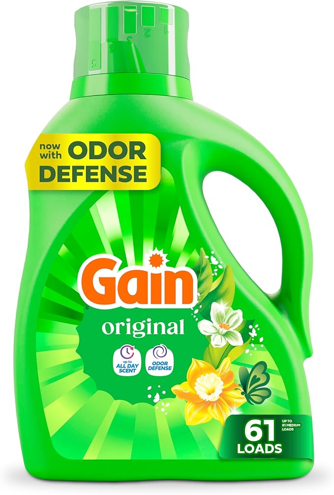 Gain Liquid Laundry Detergent with Odor Defense, Original Scent, Laundry Soap For HE Washing Machines, 81 fl oz, 61 Loads (Packaging May Vary)