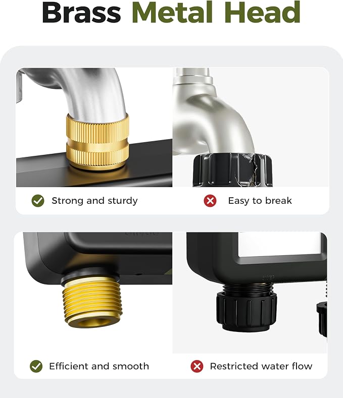 Diivoo Brass Sprinkler Timer 2 Zone, IP66 Waterproof Programmable Water Hose Timer 2 Outlet with Large Display, Rain Delay & Manual Watering for Outdoor Automatic Irrigation of Garden, Lawn, Yard