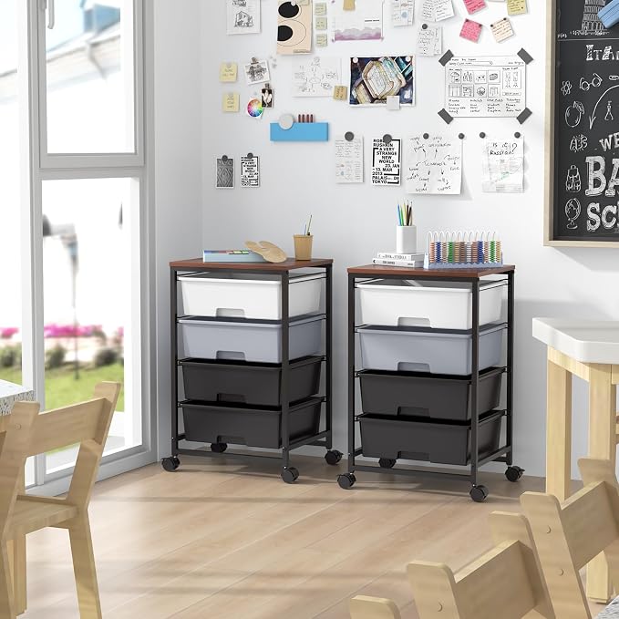 SYKIARIOL Utility Cart with 4 Drawers,Rolling Storage Cart with Drawers,Light Grey