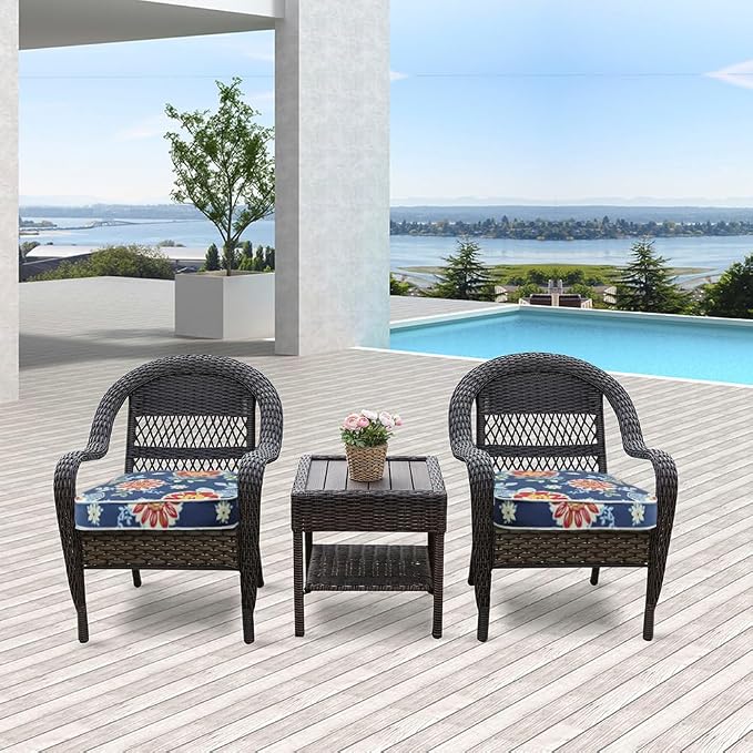 JMGBird Outdoor Chair Cushions Set of 2 - Waterproof Patio Seat Cushions 19x19 Inch with Ties, Blue Flower Floral Pattern High Density Foam Square Cushions for Garden Furniture